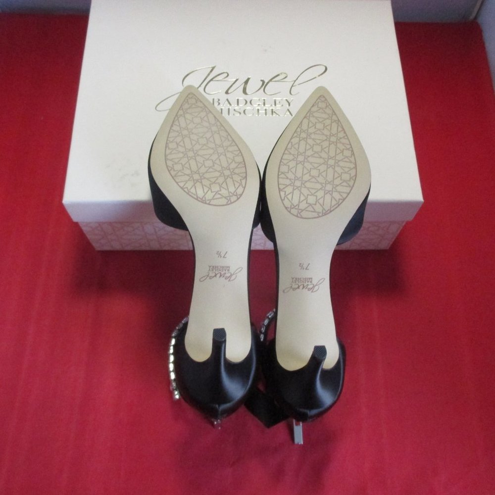 JEWEL BADGLEY MISCHKA Jaycee Evening Pump - US Size 7 1/2 - Black Satin - #822 - Picture 11 of 15